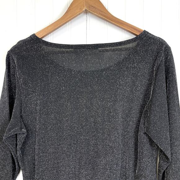 Newport News Top Womens L Black Disco Sheer Metallic Y2K Rave Festival Stretchy - Picture 4 of 8